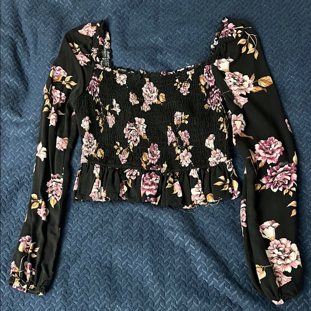 Floral Black and Pink Women's Crop Top